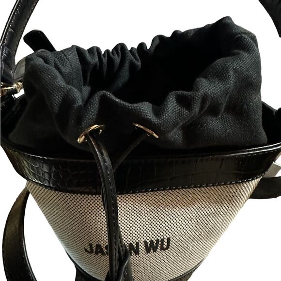 Jason Wu Bucket Bag with Crossbody Strap Black Textured Crocodile Trim - Picture 4 of 9
